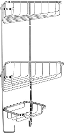 Croydex Three Tier Corner Shower Caddy - Durable Steel Bathroom Shelves with Chrome Finish for Modern Bathrooms, 3-Tier Shower Corner Shelves with Hooks, Easy Installation, 5kg Load Capacity