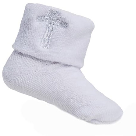 Baby Girls Boys Christening Socks With Embroidered Cross (6-12 Months, White)