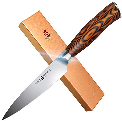 TUO Coltello Universale Cucina 12.5cm Coltello da Cuoco Professionale Coltello da Cucina Acciaio Inossidabile Tedesco con Impugnatura Ergonomica-Fiery Phoenix Series