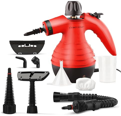 Comforday Hand - Dampfreiniger, Tragbarer Multifunktions - Reiniger mit 9 Zubehörteilen. Ideal zum Entfernen von Flecken auf Teppichen, Autositzen, Küchenvorhängen, Kammern, Böden, Bädern und mehr
