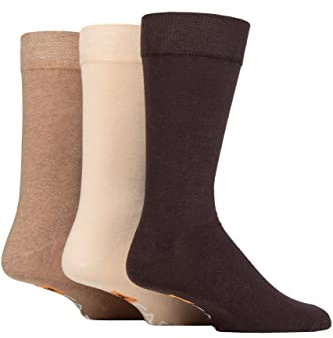 Farah Mens Plain Comfort Cuff Socks Pack of 3 Brown 6-11