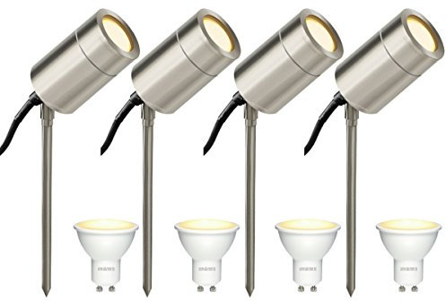 Pack of 4 LED Stainless Steel Spike Outdoor Garden Spike Light IP54 Adjustable Spike Warm White Light LED ZLC05