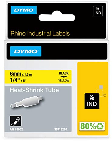 DYMO Rhino Industrial Heat-Shrink Cable Label Tubes | 6 mm x 1.5 m | Black on Yellow | for Rhino Label Makers