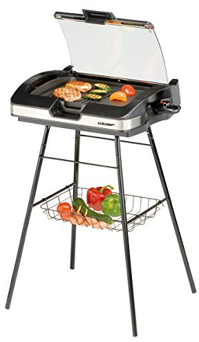 Cloer 6720 Parrilla de barbacoa con placa de parrilla de aluminio fundido a presión, revestimiento antiadherente, Tapa de cristal, 2200 vatios, Superficie de la parrilla: 29 cm x 39 cm