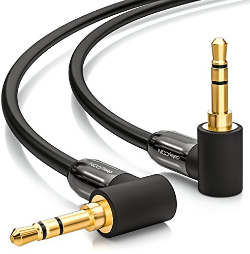 deleyCON 2m Klinkenkabel 3,5mm AUX Kabel Stereo Audio Kabel Klinkenstecker 90° Gewinkelt für PC Laptop Handy Smartphone Tablet KFZ HiFi-Receiver Schwarz