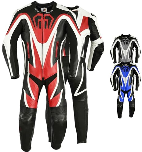 German Wear Einteiler Motorradkombi Motorrad Lederkombi aus Rindsleder echtleder Kombi, Größe:52/L, Farbe:Rot