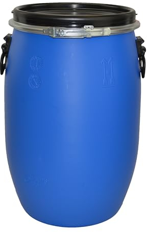 ITP Packaging 30 Litre Plastic Blue Open Top Storage Barrel Drum Keg with Lid and Latch Ring, UN Approved, Food Grade for Shipping, Air Tight