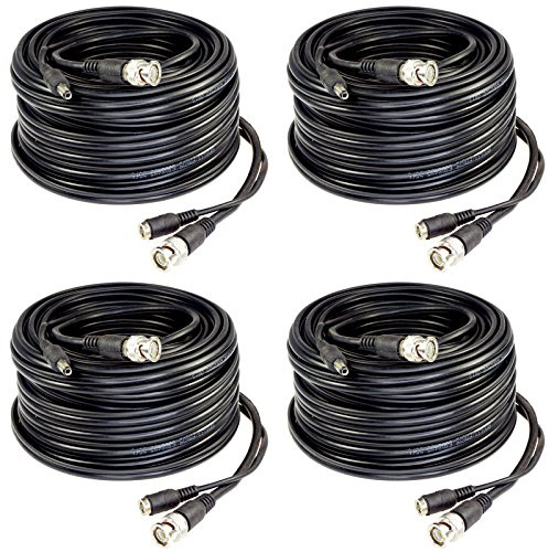 Five Star Cable RG59 Siamese Cable for AHD, TVI, CVI and HD-SDI Camera System with BNC connectors and 2.1mm Power Jack for Plug and Play Connections (100 Ft, Black (4-Pack))