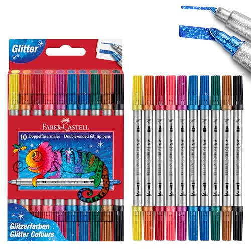 Faber-Castell - Felt tip pen set glitter, 10 double fibre tip pens