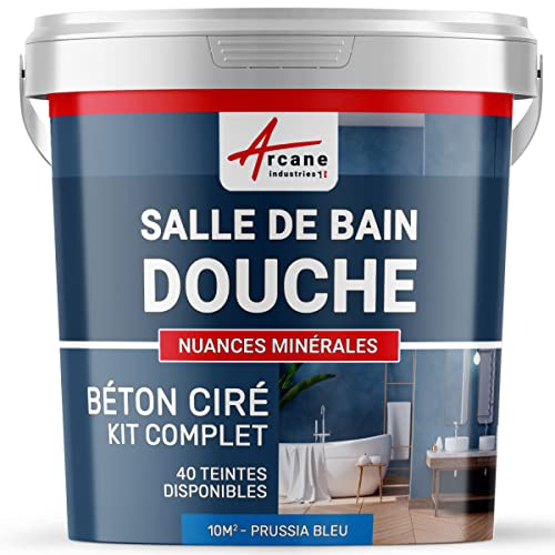 béton ciré salle de bain, douche italienne, pièce d'eau, kit beton cire, salle de bains, douche italienne - 10 m² (en 2 couches) Bleu Prusse - ARCANE INDUSTRIES