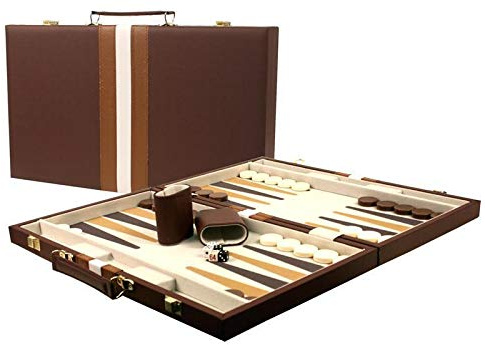 Large 18 Leatherette Backgammon Set - Brown