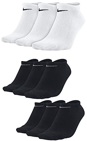 Nike 9 paia di calzini per sneaker, senza show, colore: nero/bianco/multicolore 3 paia bianche + 6 paia di nere S