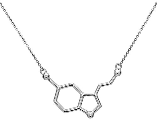 Serotonina Molecola Pendente Ciondolo con Collana | realizzato in argento sterling 925, placcato Oro e Oro Rosa | by Serebra Jewelry (Argento)