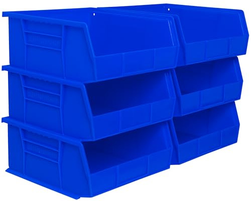 Akro-Mils 30235 AkroBins Plastic Storage Bins, Space-Saving Stackable Bins for Garage, Pantry, Craft Organization, 27.94 cm x 27.94 cm x 12.7 cm, Blue, 6-Pack