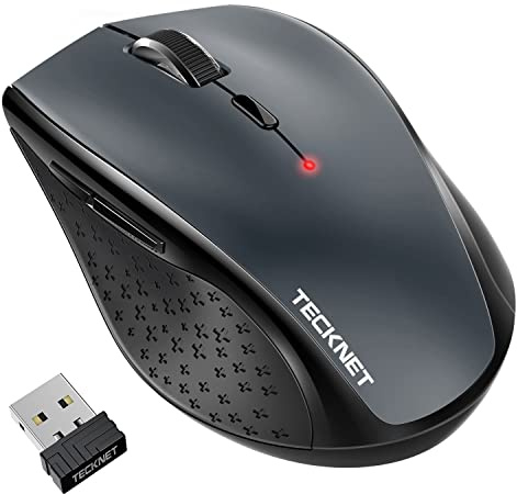 TECKNET Souris sans Fil 4800 DPI, Classique Ergonomique Silencieuse Souris Optique avec 6 Boutons, 2,4 G avec Récepteur Nano USB Souris Compatible PC Macbook Ordinateur Portable - Gris