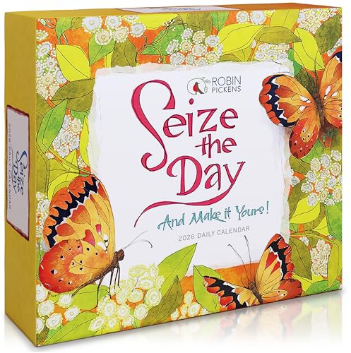 Seize the Day 2026 Daily Desk Calendar: Boxed Page-a-Day Inspirational Calendar by Robin Pickens with Day-to-Day Uplifting Quotes & Colorful Art