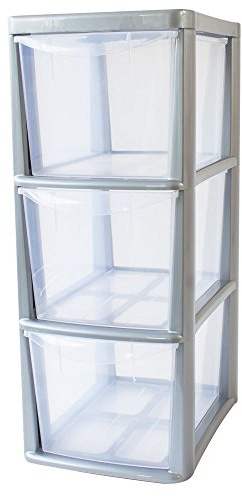 Anything4home 3 Drawer Medium Tower Storage Draw Plastic School Office Home Heavy Duty New (Silver)