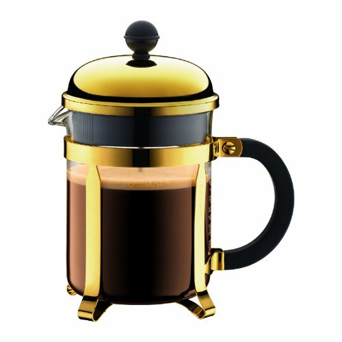 Bodum 1924-17 Chambord kaffebryggare 4 koppar med metallram, krom, guld, 10,5 x 16,6 x 19 cm