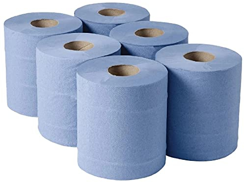 Jantex DL921 Centrefeed Blue Roll Paper Towels - 2 Ply Recycled Wiping Paper, Embossed Pattern -Commercial & Kitchen -120mm Length per Roll, Pack of 6