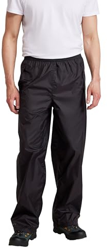 Mountain Warehouse Pakka Mens Waterproof Overtrousers | Lightweight & Breathable Rain Pants with Taped Seams, Easy to Use Packaway Bag & Comfy Elastic Waistband for Hiking & Walking