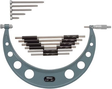 Mitutoyo 104-138, 6-12 x .001 Interchangeable Anvil Outside Micrometer Set, with Standards High-Accuracy Thickness Measurement, Smooth Stop Control, Precision Spindle, Repeatable Performance