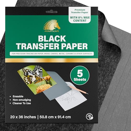MyArtscape Graphite Transfer Paper - 20 x 36 - 5 Sheets - Waxed Carbon Paper for Tracing (Black)