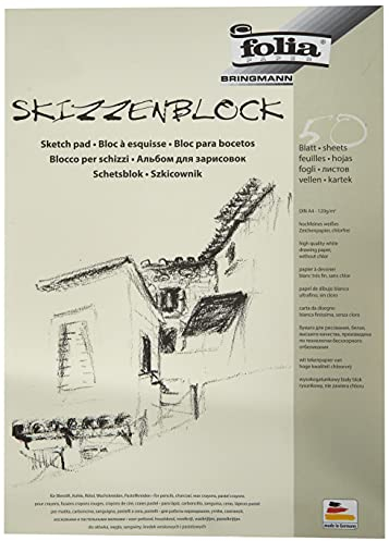 folia 8304 - Skizzenblock, DIN A4, 120 g/qm, weiß, 50 Blatt - hochfeines, weißes Zeichenpapier, chlorfrei