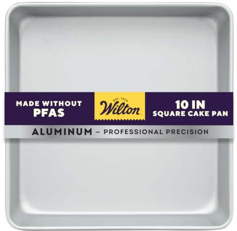 Wilton 10 x 2 Inch Square Cake Pan, Even Heating Aluminum Bakeware, Made Without PFAS, Packaging May Vary