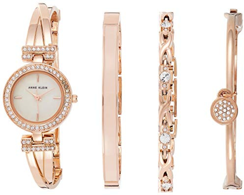 Anne Klein Damenuhr Geschenk-Set roségold mit Armreif, Bangle und Kettchen