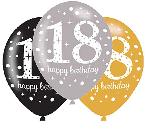 Amscan 9900736 - Sparkling Celebration 18th Birthday 11 Latex Balloons - 6 Pack