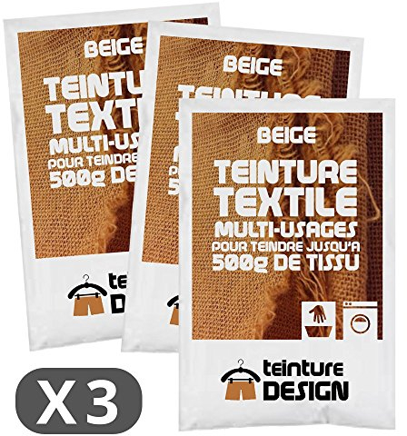 Juego de 3 bolsas de tinte textil universal para ropa y telas naturales, color beis