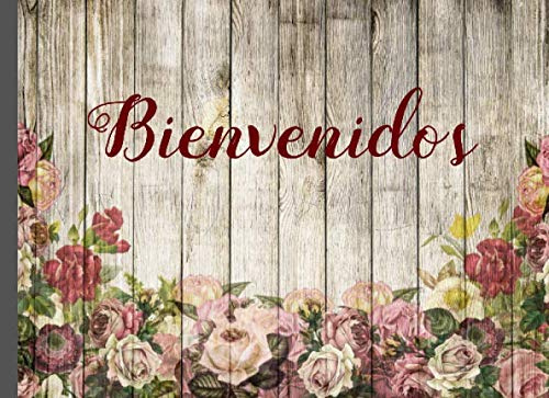 BIENVENIDOS: LIBRO DE REGISTRO DE HUÉSPEDES | CON TODOS LOS DATOS DEL VIAJERO EXIGIDOS POR LEY | PARTES DE VIAJEROS | AIRBNB, ALQUILER VACACIONAL. diseño de madera y rosas.