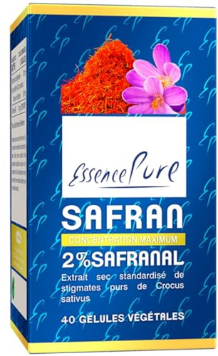 Safran Essence Pure | 2% Safranal Affron - 30 mg par Dose - Pour Stress Anxiété Angoisse - Avec Vitamine B6 | Végan, Sans OGM, Non Irradié | 40 Gélules - Api-Nature