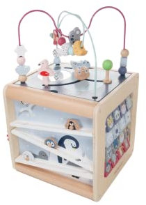 EverEarth XXL Tierspaß Aktivitätswürfel mit extra vielen Motorikspielen - Holz Lernwürfel im Tierchen Design für Kinder, Baby und Kleinkind - Großer Motorikwürfel ab 1 Jahr - Activity Center EE33936