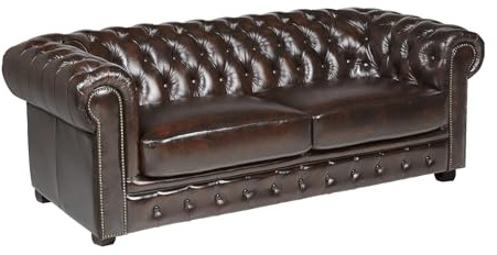 Vente-unique Linea Sofa Sofá 3 plazas Chesterfield Brenton 100% Piel de b˙falo- Marrón