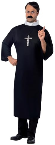 Smiffys Disfraz de cura, negro, con túnica larga y cuello Halloween, Carnaval