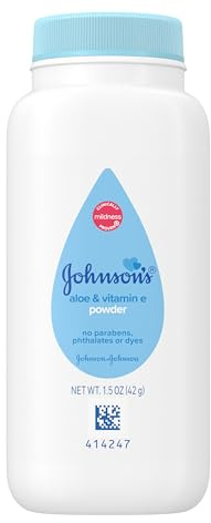 Johnson's Baby Cornstarch Baby Powder with Aloe and Vitamin E for Delicate Skin, Hypoallergenic, No Addded Parabens, and Dyes for Gentle Baby Skin Care, Baby Essentials, 1.5 oz