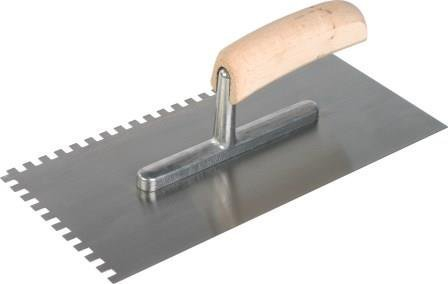 Hufa Glättekelle Stahl Holzgriff 280mmx130mm 15x15mm gezahnt