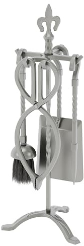 Fire Vida 5 Pieces Fleur De Lys Fire Companion Set, Pewter Fireside Fireplace Tools