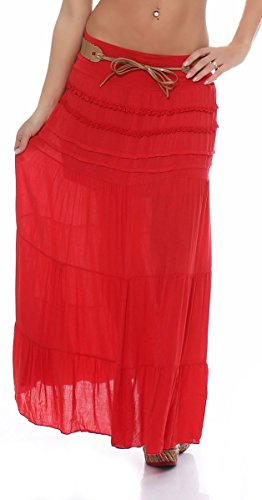 Malito Femme Jupe avec Ceinture été Stretch Maxi A-Ligne 1116 (Rouge)