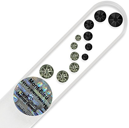 Small Size Crystal Glass Nail File hand decorated with Swarovski crystals, Hand Made in Czech Republic (Europe), Czech Tempered Glass, Lifetime Guaranty, in Suede Sleeve (Jet - Black Diamond)