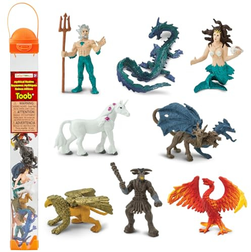 Safari Ltd. Mythical Realm TOOB - 8 Mini Figurines: Chimera, Griffin, Phoenix, Unicorn, Sea Dragon, Minotaur, Poseidon, & Mermaid - Mythology Educational Toy Figures for Boys, Girls & Kids Ages 3+