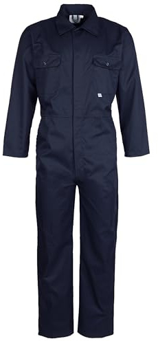 FORT - Stud Front Coverall - Navy, 46 - 240gsm Durable Work Overalls - with Action Back Elastication & Multiple Pockets - Hardwearing Polycotton Construction - Comfortable Clothing Protection