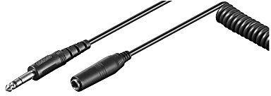 Goobay 50016 Kopfhörerverlängerung 6, 35 mm, Spiralkabel - Klinke 6, 35 mm Stecker (3-Pin, stereo) > Klinke 6, 35 mm Buchse (3-Pin, stereo), Schwarz, , 5.00m Kabellänge