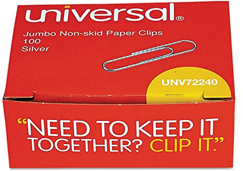 Universal 72240 Nonskid Paper Clips, Wire, Jumbo, Silver, 1000/Pack