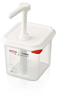 Araven RVN013 Saucenspender GN 1/6, Transparent, spülmaschinenfest, Druckpumpe, 2,6 l,