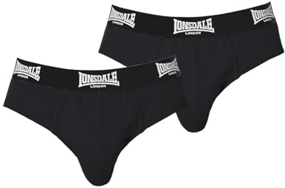 Lonsdale Mens 2Pk Brief Underwear Briefs Elasticated Waist Black M