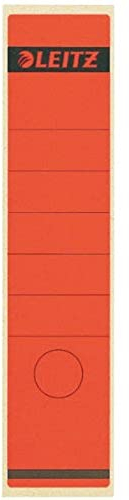 Leitz Rückenschild selbstklebend für Standard- und Hartpappe-Ordner, 10 Stück, 80 mm Rückenbreite, Langes und breites Format, 62 x 285 mm, Papier, rot, 16400025