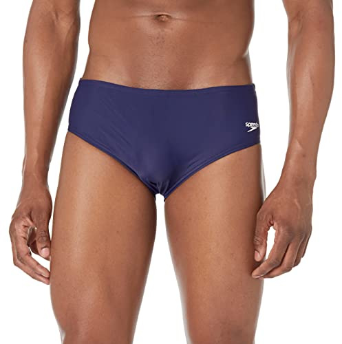 Speedo mens Swimsuit Powerflex Eco Solid Adult athletic swim briefs, Speedo Navy, 32 US