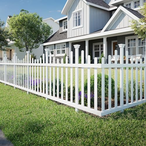 2.5ft H x 4.7ft W (2 Panels) No Dig Zippity Madison Fence Panel Kit, No Dig Fence Panels, White Vinyl Fences for Yard, Temporary Fence for Backyard, White Picket Fence Garden Border, DIY Fence ZP19001